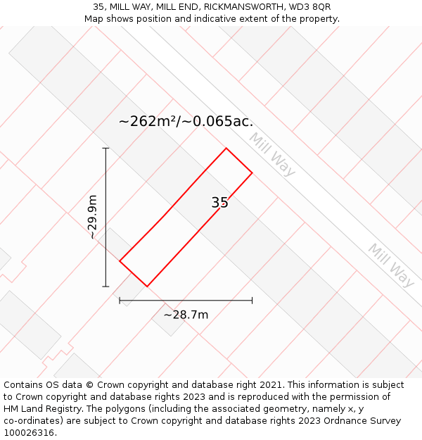 35, MILL WAY, MILL END, RICKMANSWORTH, WD3 8QR: Plot and title map