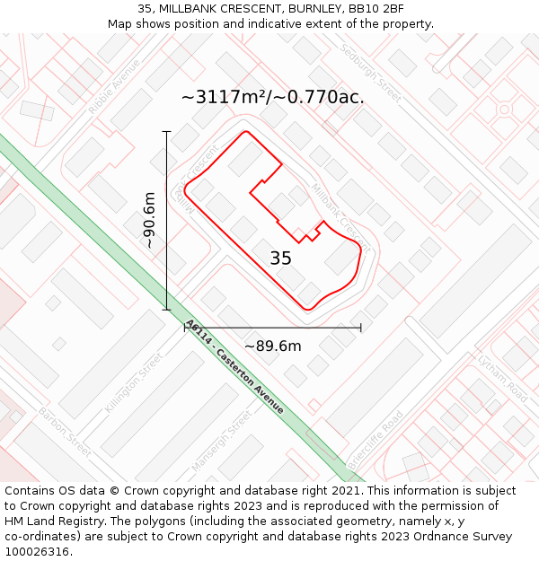 35, MILLBANK CRESCENT, BURNLEY, BB10 2BF: Plot and title map