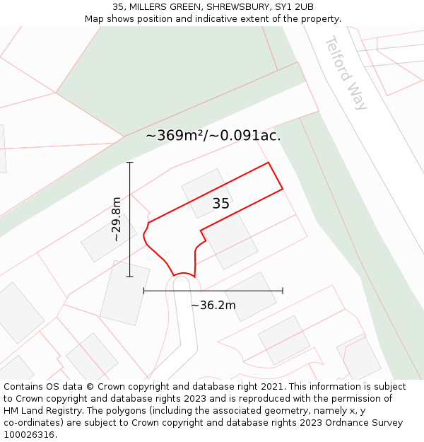 35, MILLERS GREEN, SHREWSBURY, SY1 2UB: Plot and title map