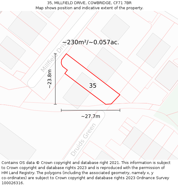 35, MILLFIELD DRIVE, COWBRIDGE, CF71 7BR: Plot and title map