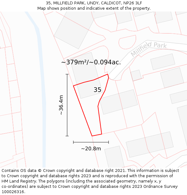 35, MILLFIELD PARK, UNDY, CALDICOT, NP26 3LF: Plot and title map
