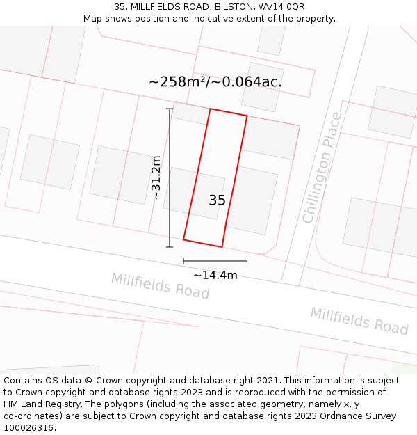 35, MILLFIELDS ROAD, BILSTON, WV14 0QR: Plot and title map