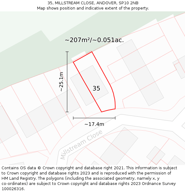35, MILLSTREAM CLOSE, ANDOVER, SP10 2NB: Plot and title map