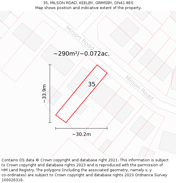 35, MILSON ROAD, KEELBY, GRIMSBY, DN41 8ES: Plot and title map