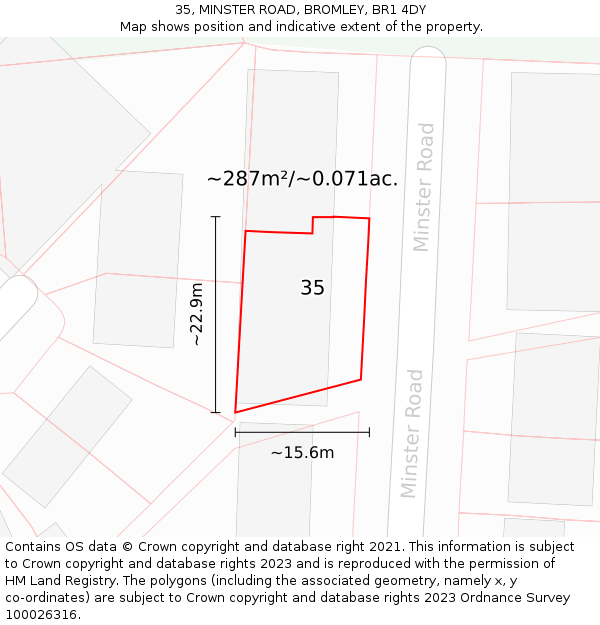 35, MINSTER ROAD, BROMLEY, BR1 4DY: Plot and title map