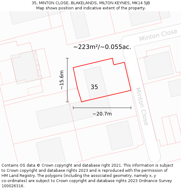 35, MINTON CLOSE, BLAKELANDS, MILTON KEYNES, MK14 5JB: Plot and title map