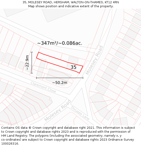 35, MOLESEY ROAD, HERSHAM, WALTON-ON-THAMES, KT12 4RN: Plot and title map