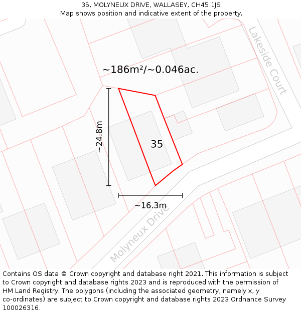 35, MOLYNEUX DRIVE, WALLASEY, CH45 1JS: Plot and title map