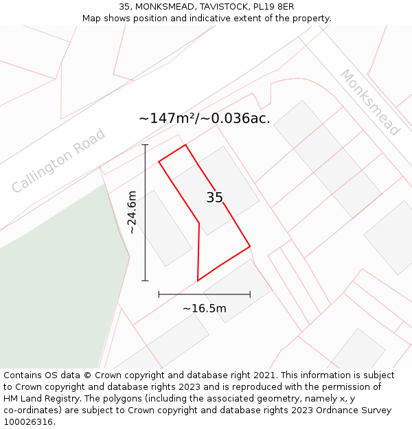35, MONKSMEAD, TAVISTOCK, PL19 8ER: Plot and title map