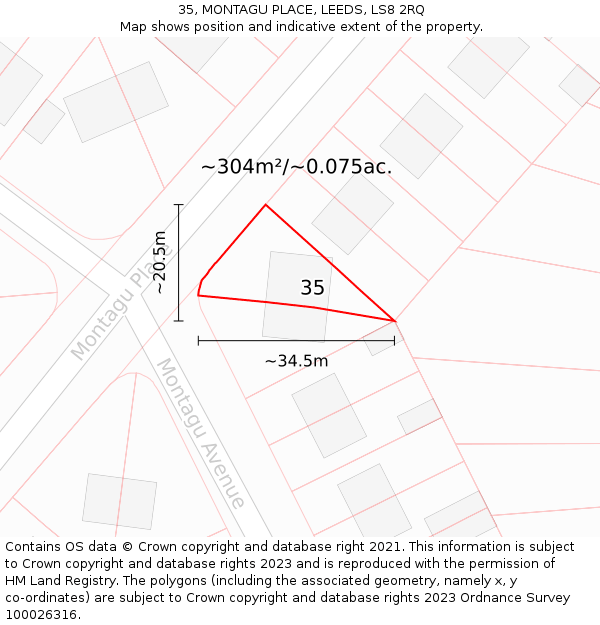 35, MONTAGU PLACE, LEEDS, LS8 2RQ: Plot and title map