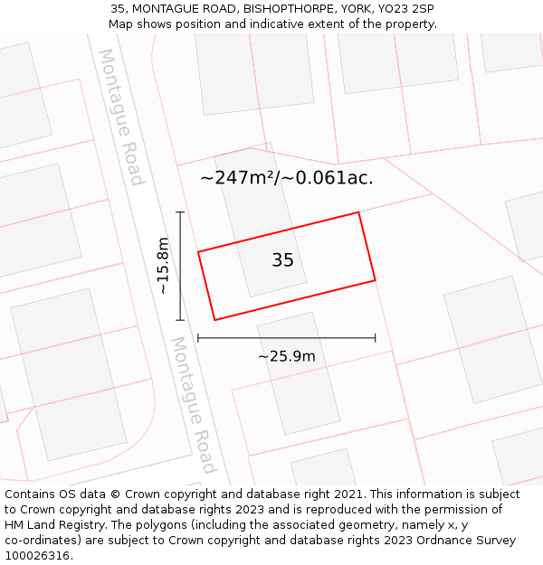 35, MONTAGUE ROAD, BISHOPTHORPE, YORK, YO23 2SP: Plot and title map