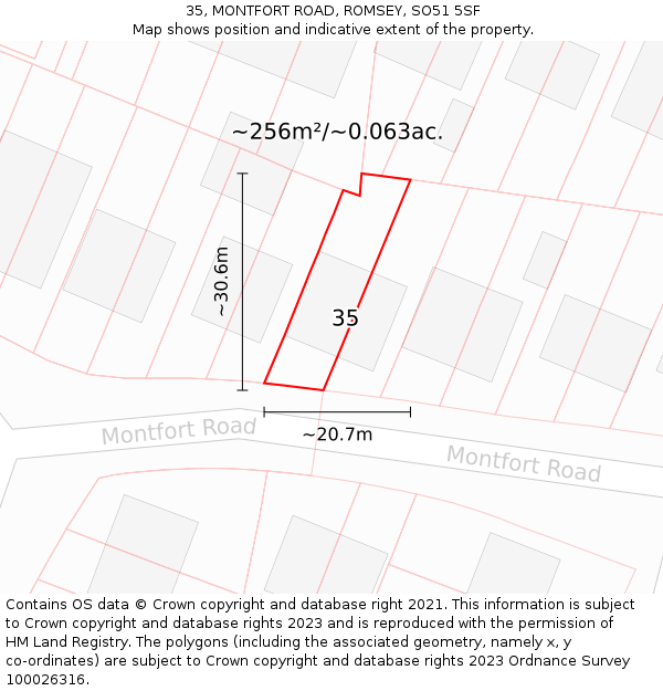 35, MONTFORT ROAD, ROMSEY, SO51 5SF: Plot and title map