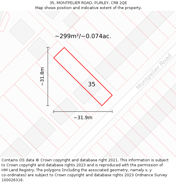 35, MONTPELIER ROAD, PURLEY, CR8 2QE: Plot and title map