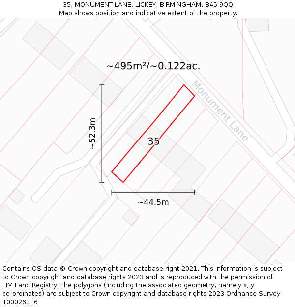 35, MONUMENT LANE, LICKEY, BIRMINGHAM, B45 9QQ: Plot and title map