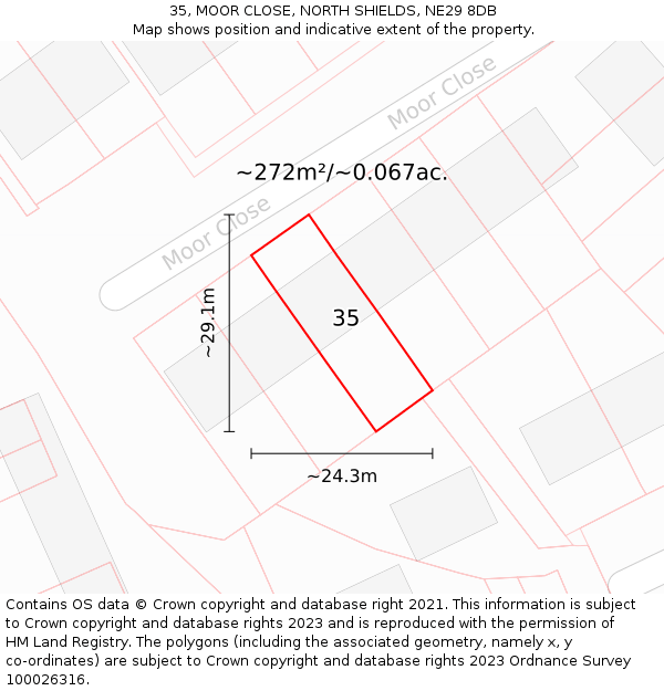 35, MOOR CLOSE, NORTH SHIELDS, NE29 8DB: Plot and title map