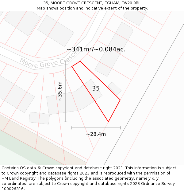 35, MOORE GROVE CRESCENT, EGHAM, TW20 9RH: Plot and title map