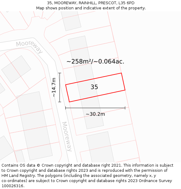 35, MOOREWAY, RAINHILL, PRESCOT, L35 6PD: Plot and title map