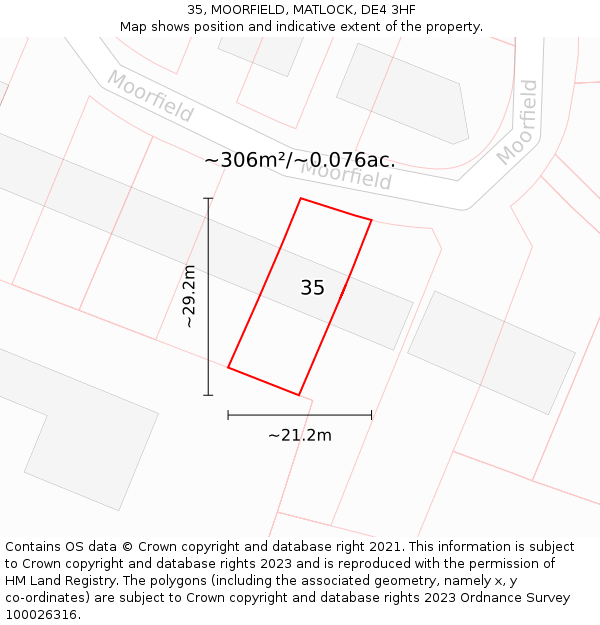 35, MOORFIELD, MATLOCK, DE4 3HF: Plot and title map
