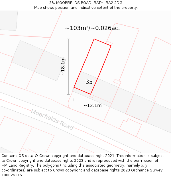 35, MOORFIELDS ROAD, BATH, BA2 2DG: Plot and title map