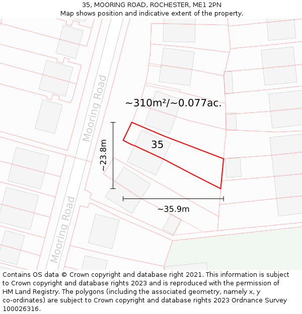 35, MOORING ROAD, ROCHESTER, ME1 2PN: Plot and title map