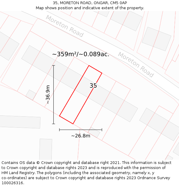 35, MORETON ROAD, ONGAR, CM5 0AP: Plot and title map
