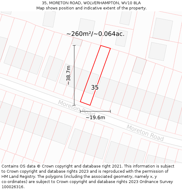 35, MORETON ROAD, WOLVERHAMPTON, WV10 8LA: Plot and title map
