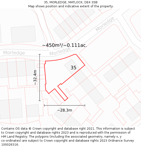 35, MORLEDGE, MATLOCK, DE4 3SB: Plot and title map