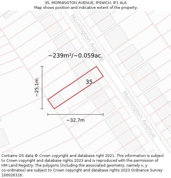 35, MORNINGTON AVENUE, IPSWICH, IP1 4LA: Plot and title map