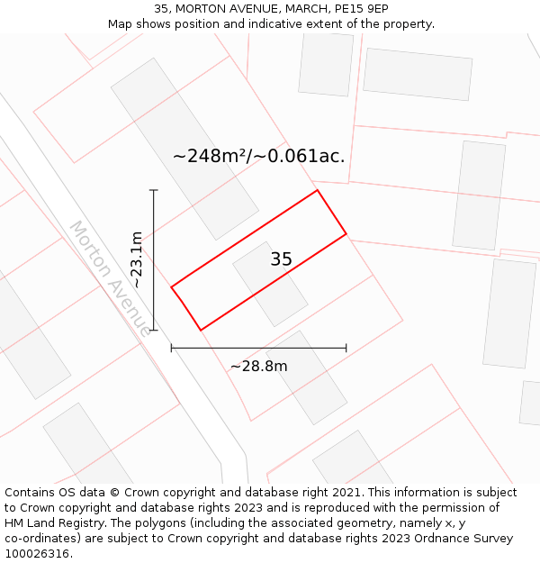 35, MORTON AVENUE, MARCH, PE15 9EP: Plot and title map
