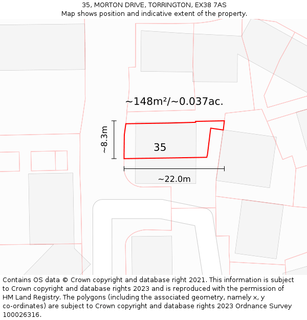 35, MORTON DRIVE, TORRINGTON, EX38 7AS: Plot and title map