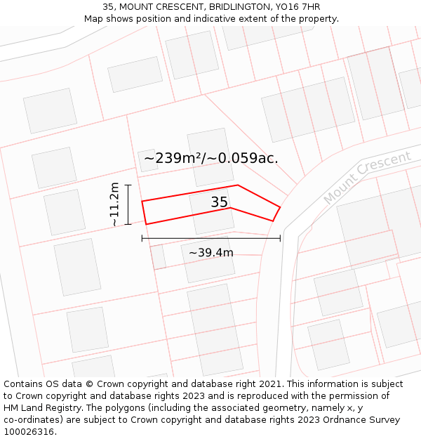 35, MOUNT CRESCENT, BRIDLINGTON, YO16 7HR: Plot and title map