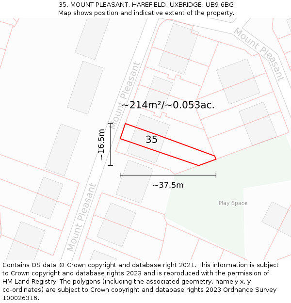 35, MOUNT PLEASANT, HAREFIELD, UXBRIDGE, UB9 6BG: Plot and title map