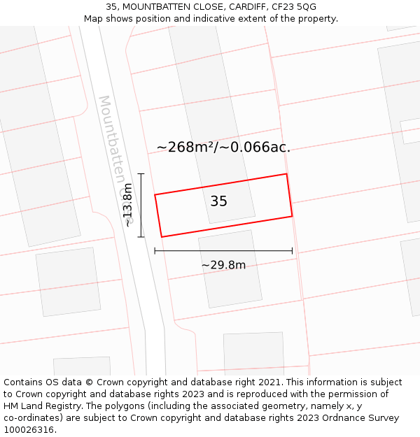 35, MOUNTBATTEN CLOSE, CARDIFF, CF23 5QG: Plot and title map