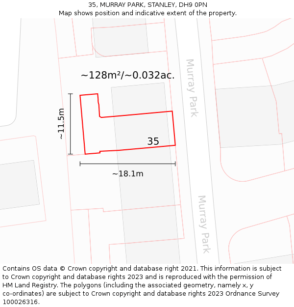 35, MURRAY PARK, STANLEY, DH9 0PN: Plot and title map