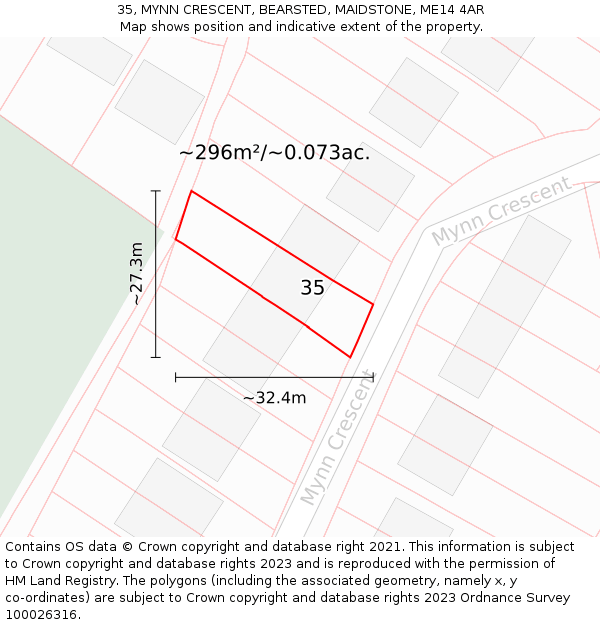 35, MYNN CRESCENT, BEARSTED, MAIDSTONE, ME14 4AR: Plot and title map