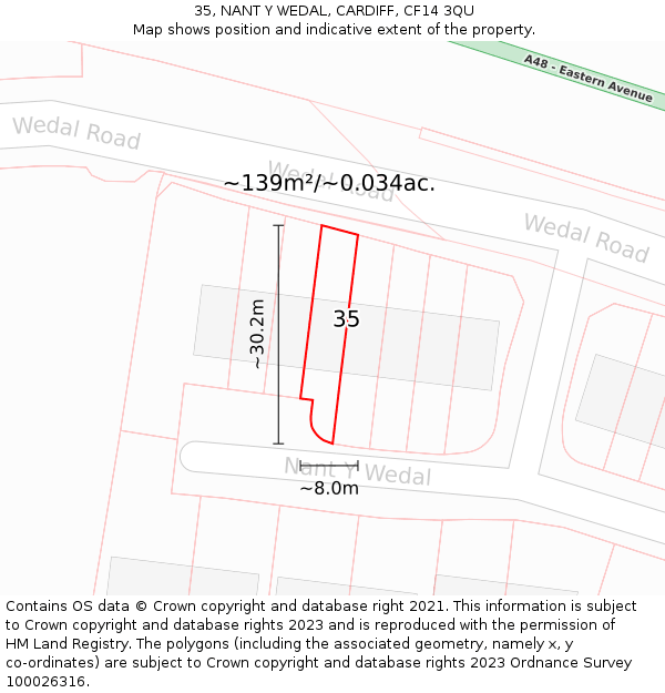 35, NANT Y WEDAL, CARDIFF, CF14 3QU: Plot and title map