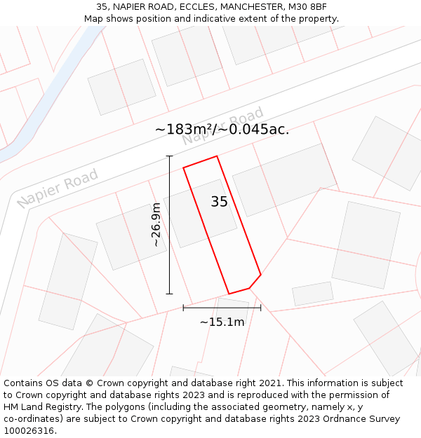 35, NAPIER ROAD, ECCLES, MANCHESTER, M30 8BF: Plot and title map