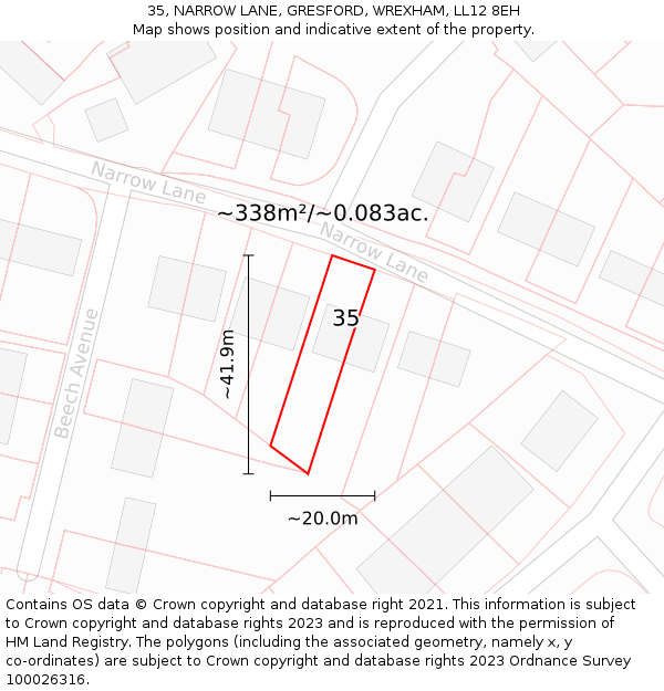 35, NARROW LANE, GRESFORD, WREXHAM, LL12 8EH: Plot and title map