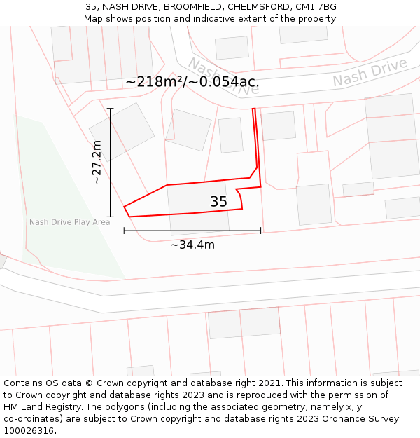 35, NASH DRIVE, BROOMFIELD, CHELMSFORD, CM1 7BG: Plot and title map