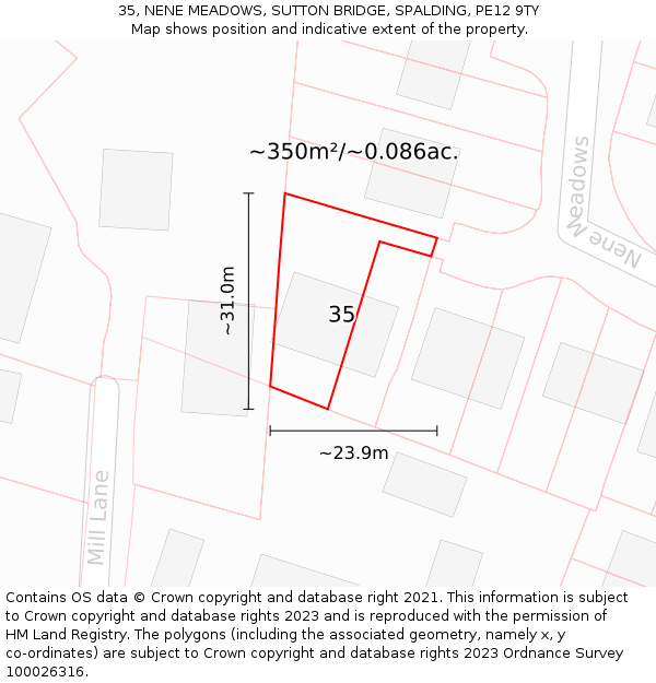 35, NENE MEADOWS, SUTTON BRIDGE, SPALDING, PE12 9TY: Plot and title map
