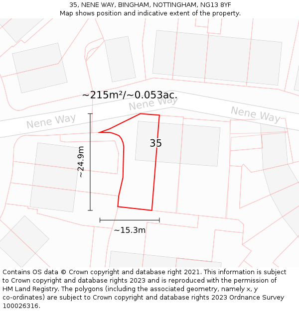 35, NENE WAY, BINGHAM, NOTTINGHAM, NG13 8YF: Plot and title map
