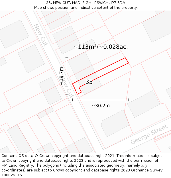 35, NEW CUT, HADLEIGH, IPSWICH, IP7 5DA: Plot and title map