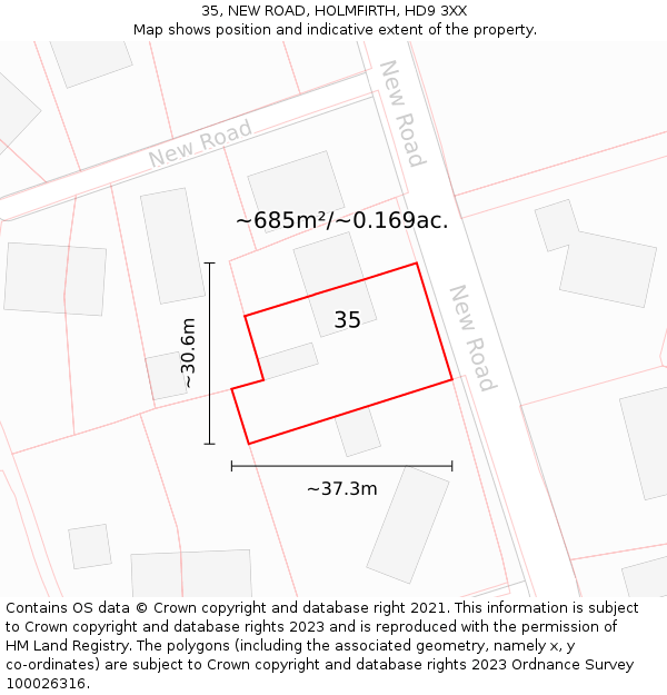 35, NEW ROAD, HOLMFIRTH, HD9 3XX: Plot and title map