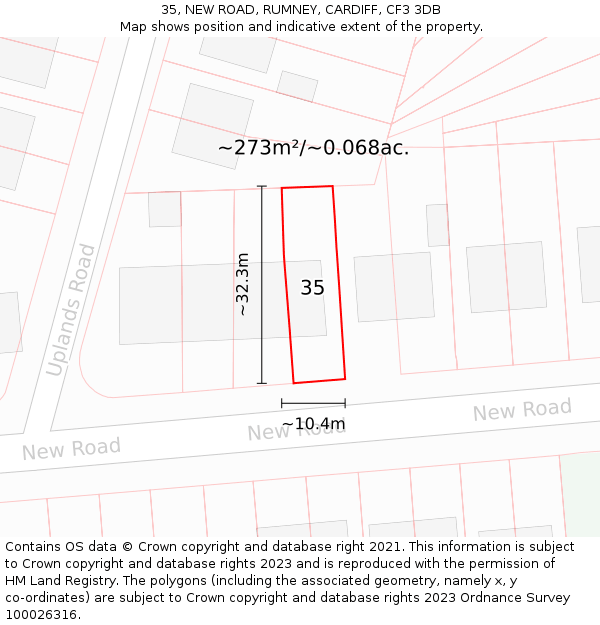 35, NEW ROAD, RUMNEY, CARDIFF, CF3 3DB: Plot and title map