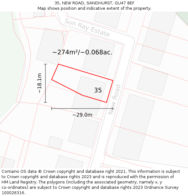 35, NEW ROAD, SANDHURST, GU47 8EF: Plot and title map