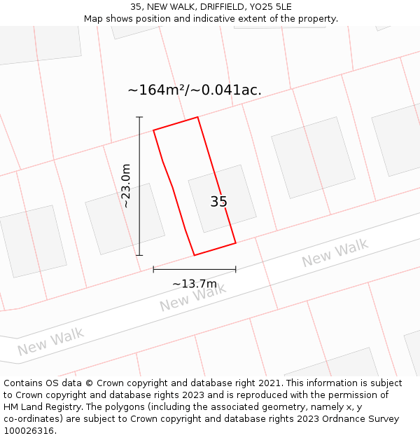 35, NEW WALK, DRIFFIELD, YO25 5LE: Plot and title map