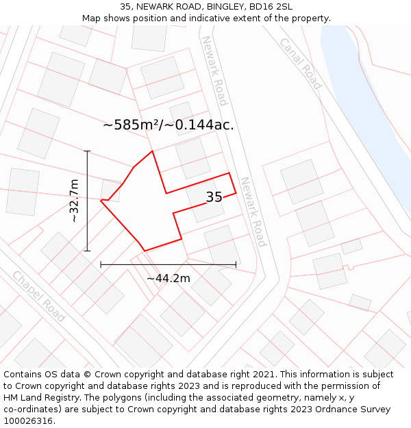 35, NEWARK ROAD, BINGLEY, BD16 2SL: Plot and title map
