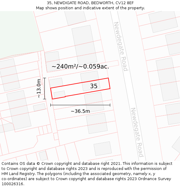 35, NEWDIGATE ROAD, BEDWORTH, CV12 8EF: Plot and title map
