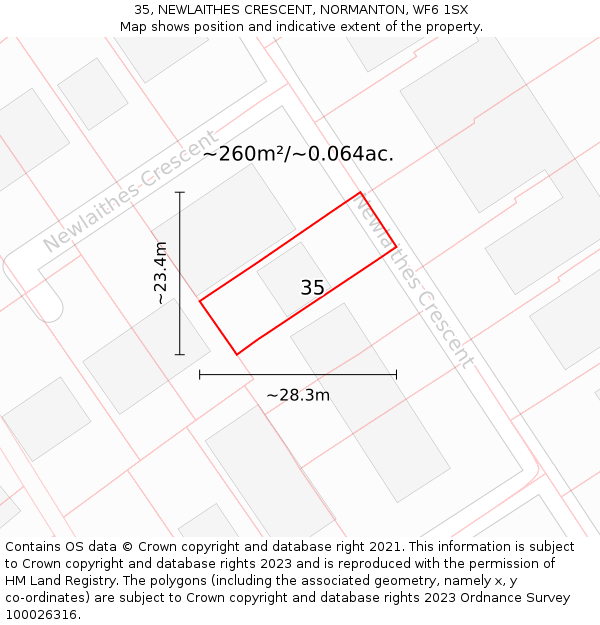 35, NEWLAITHES CRESCENT, NORMANTON, WF6 1SX: Plot and title map