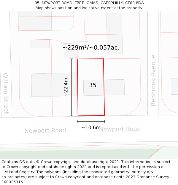 35, NEWPORT ROAD, TRETHOMAS, CAERPHILLY, CF83 8DA: Plot and title map